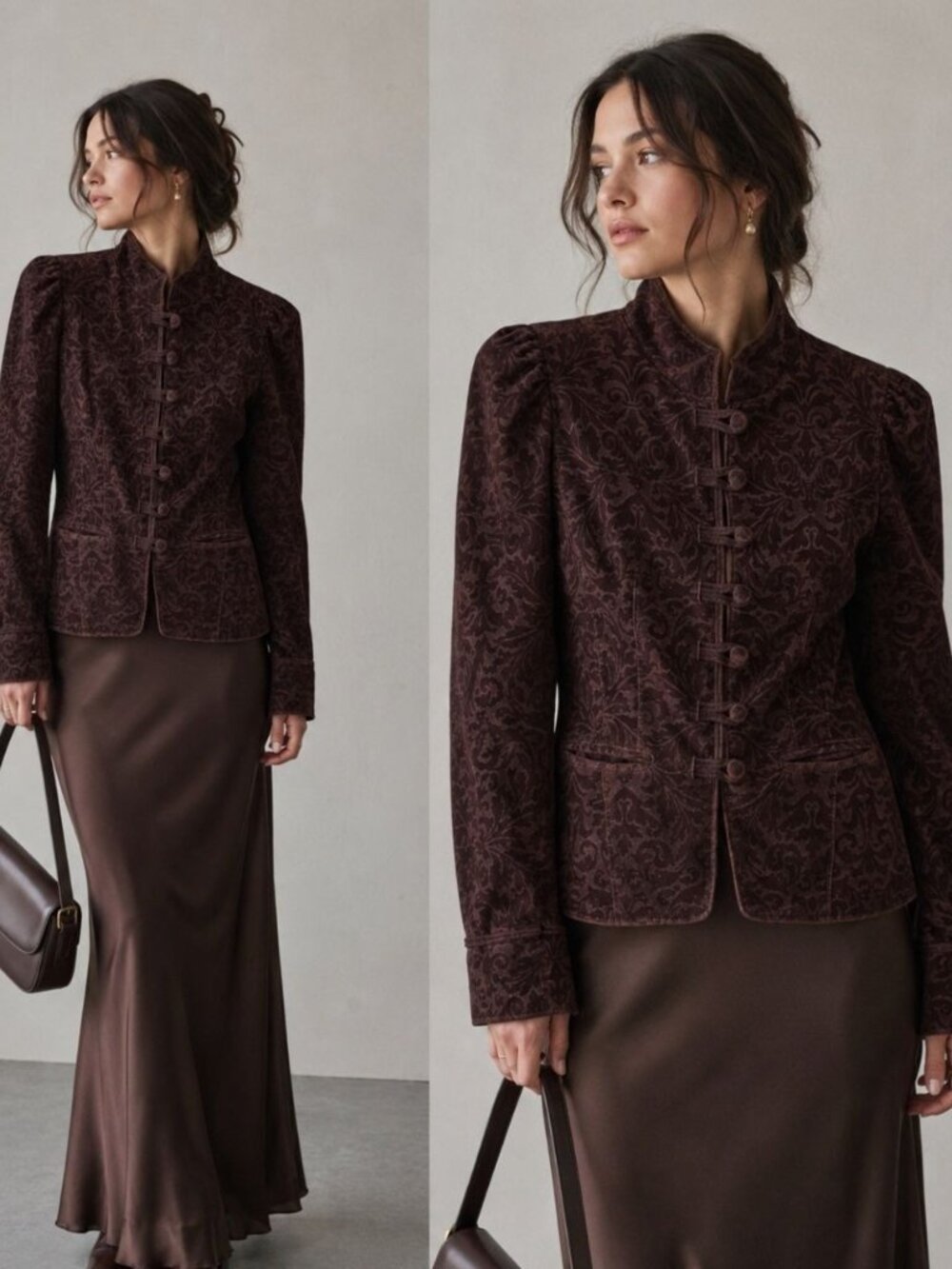 VTG Y2K Ann Taylor 4 Velvet Burnout Jacket Burgundy/Brown Military Victorian